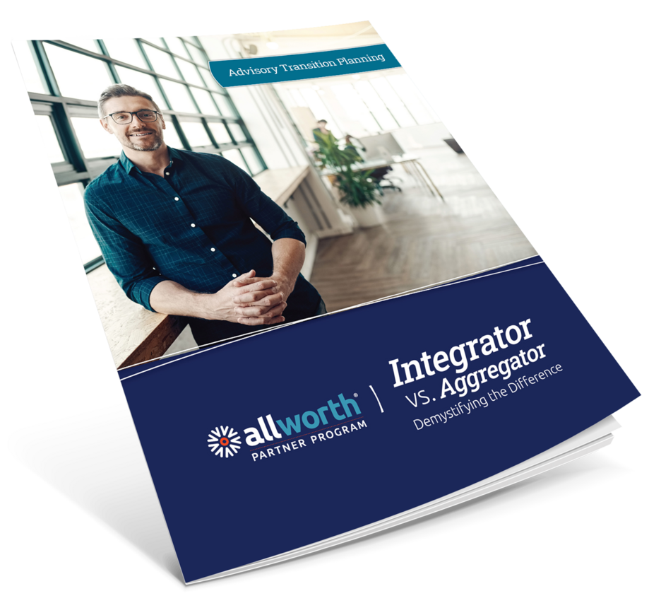 Cover of the Integrator vs Aggregator Guide, showing a professional man smiling in an open office