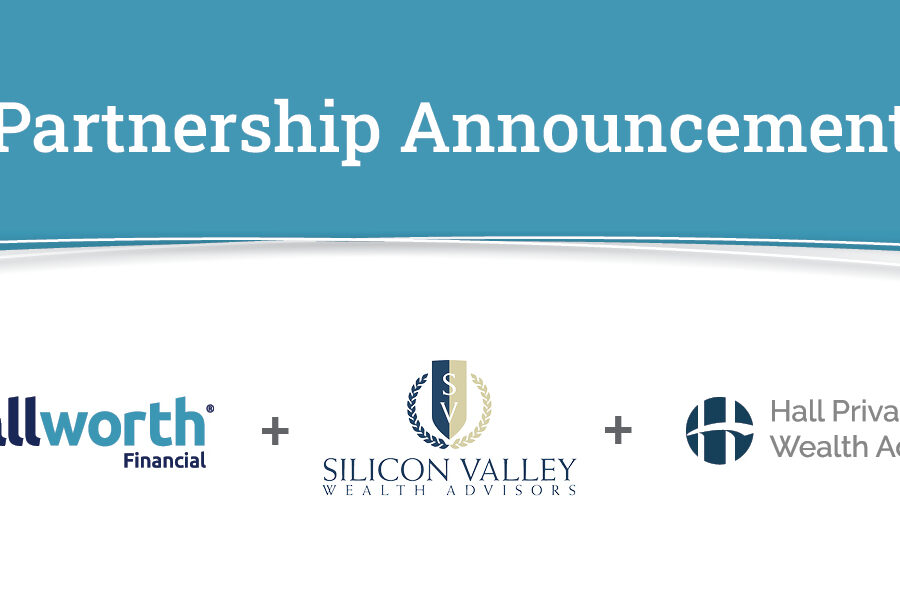 Partnership announcement for Allworth and Silicon Valley Wealth Advisors and hall wealth advisors, displaying all 3 logos side-by-side